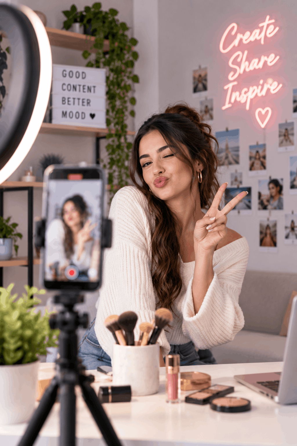 Woman with sunglasses for social media content