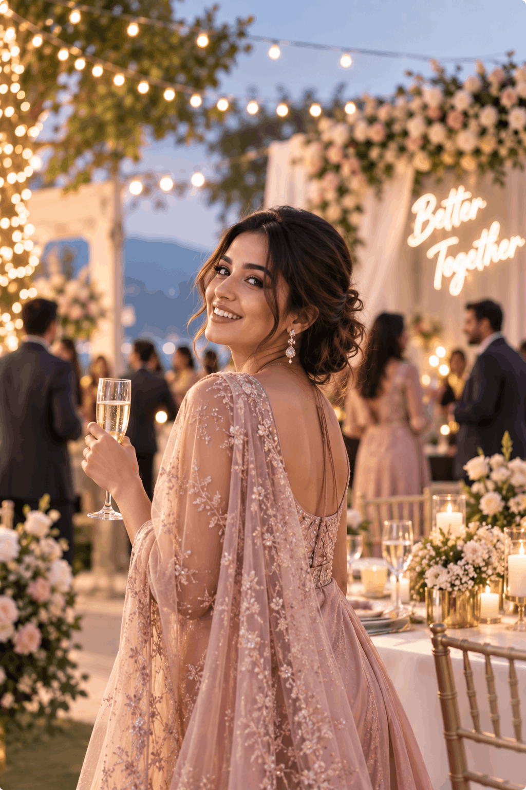 Bride and groom at a wedding event
